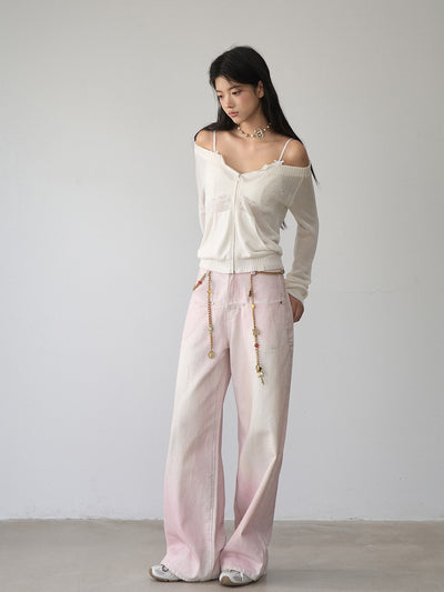 Washed Distressed Pink Jeans VIA0331