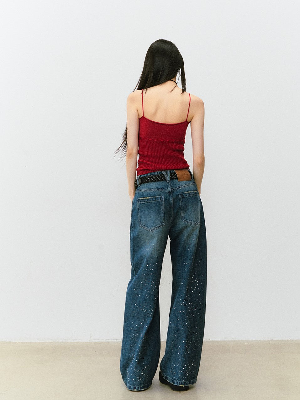 Rhinestone Wide-leg Denim Jeans VIA0328