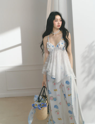 White Flower Printed Lace Camisole SAL0177