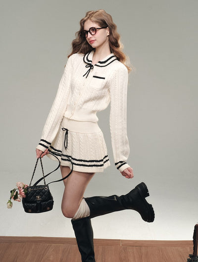 Navy Doll Collar Knitted Cardigan/Short Skirt GRO0065