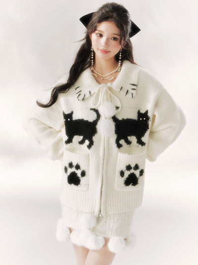 Cat Designe Ball Decorated Sweater Cardigan/Skirt BBB0100