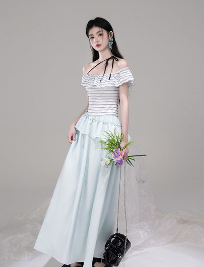 One-shoulder Splicing A-line Waist Dress COT0313