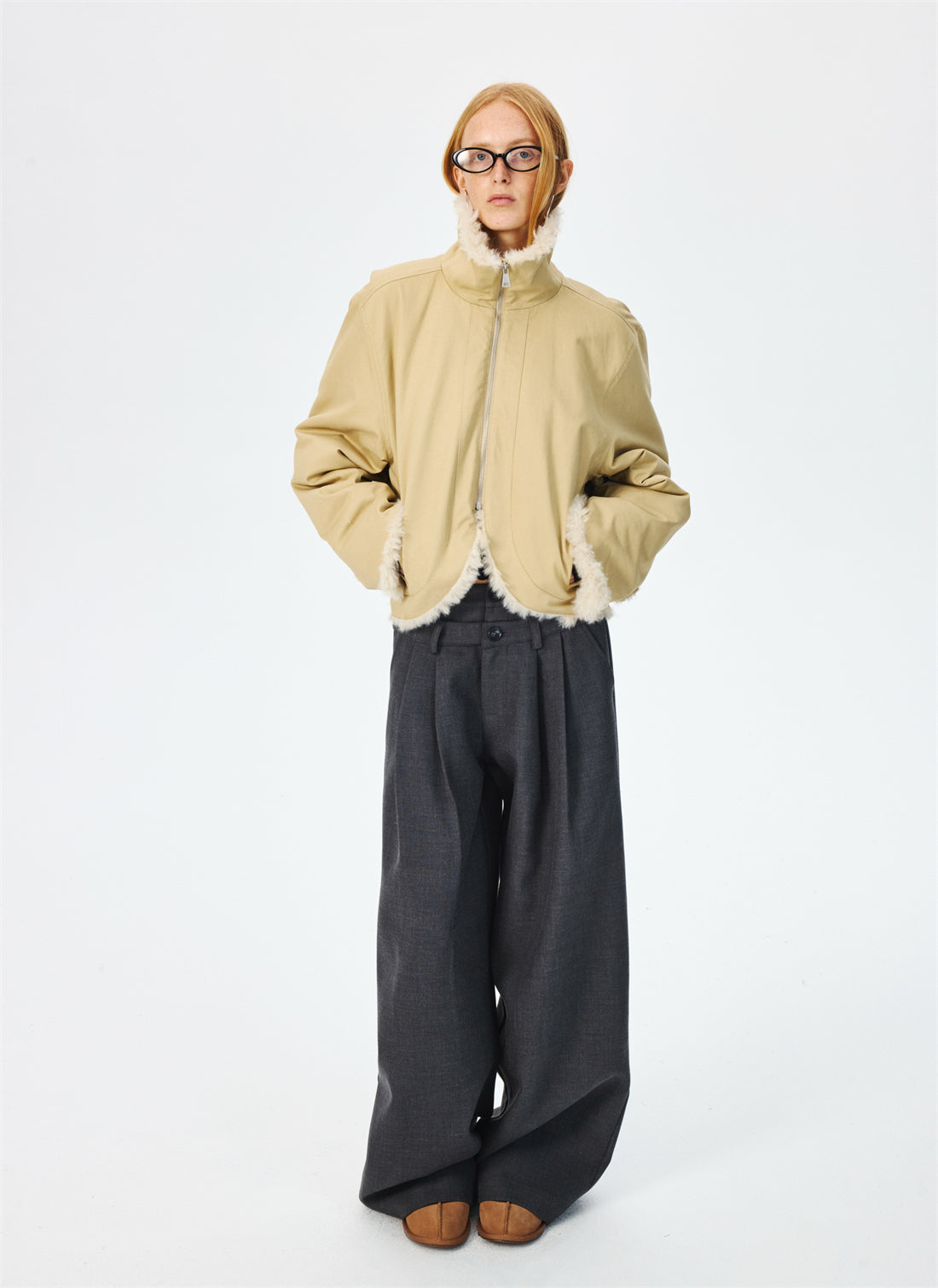 3D Pleated Design Wide Leg Casual Pants CUR0269