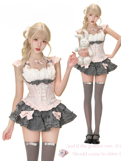 Pink Lace Camisole/Polka Dot Cake Skirt SER0175