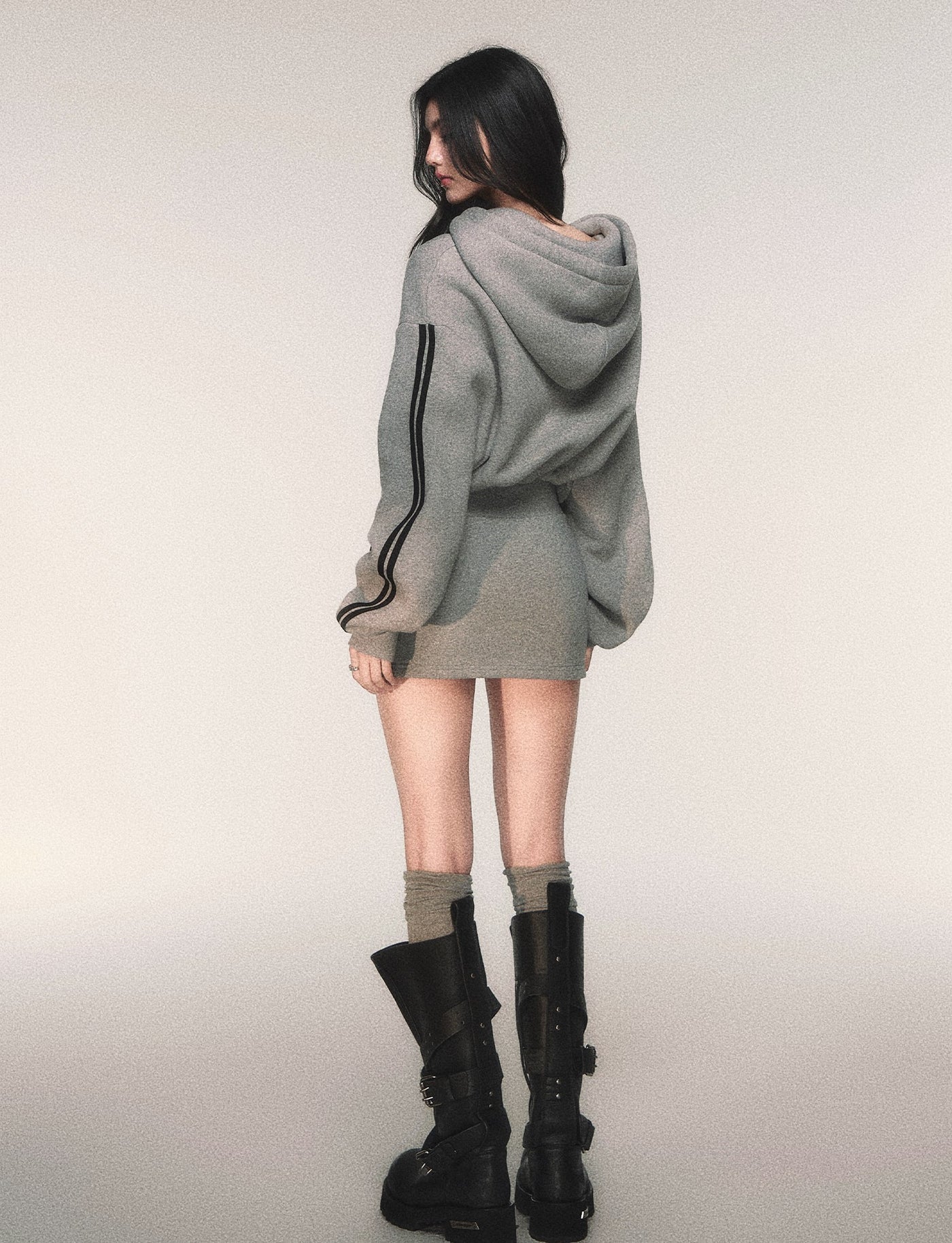 Gray Hooded Sweatshirt Jacket/Skirt LUL0211
