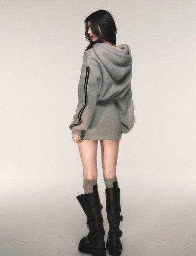 Gray Hooded Sweatshirt Jacket/Skirt LUL0211