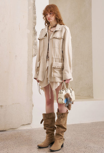 Pocket Drawstring Playful Jacket DID0229