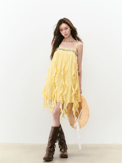 Beaded Flowing Sling Dress VIA0251
