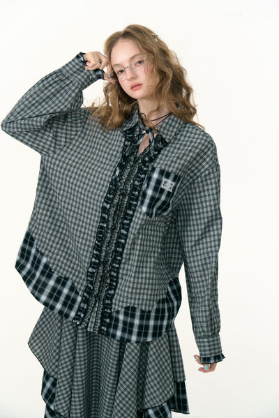 Retro Plaid Stitching Long-sleeved Shirt ZIZ0307