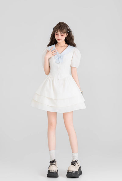 Navy Collar White A-Line Cake Princess Dress KEI0095