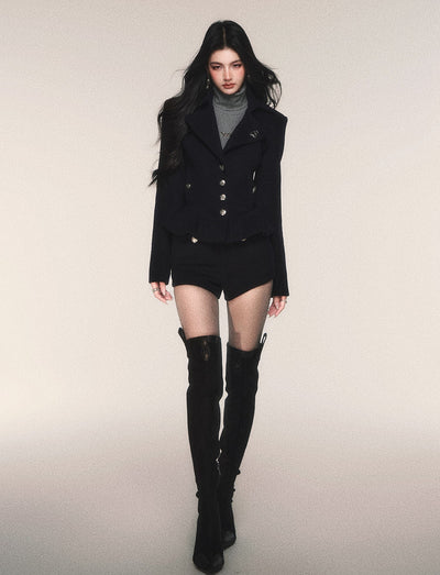 Navy Blue Slim-Fit Short Jacket/Shorts LUL0214