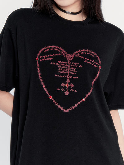 Round Neck Dark Love Printed Loose T-shirt VOC0226