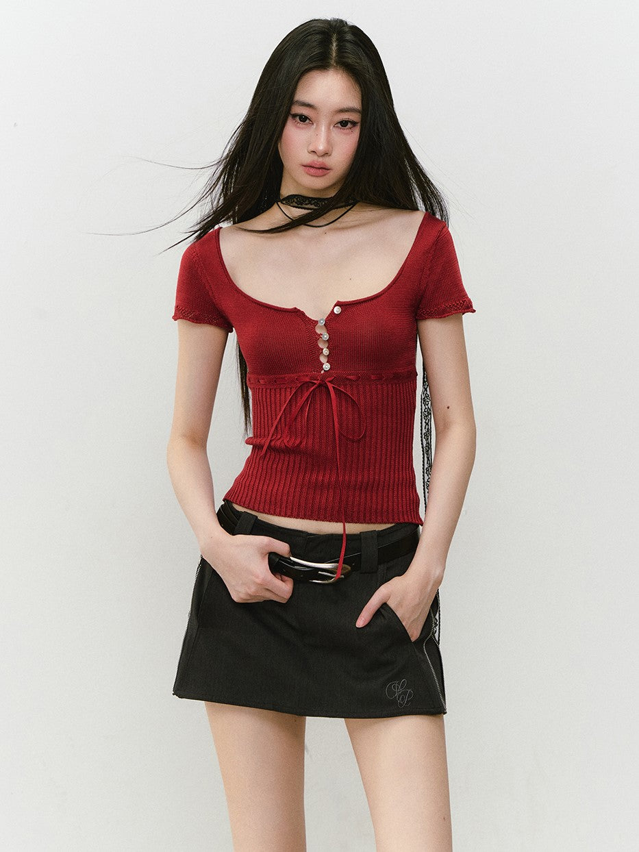 Bow Square Collar T-shirt VIA0305