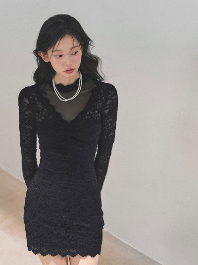Long-Sleeved Lace Dress DIA0718