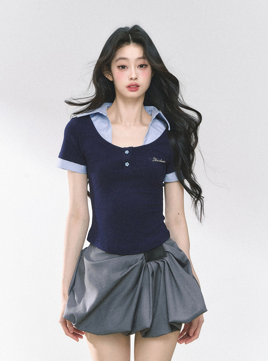 Flower Button Slim T-shirt DIA0484