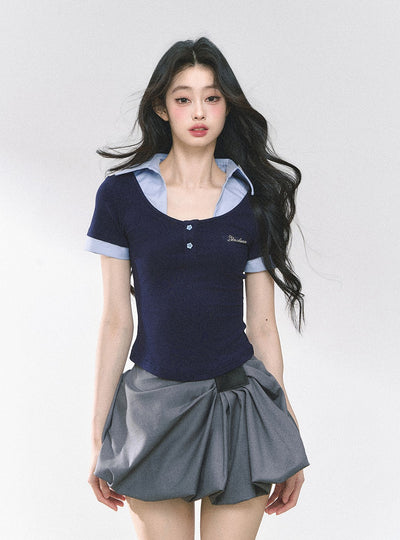 Flower Button Slim T-shirt DIA0484