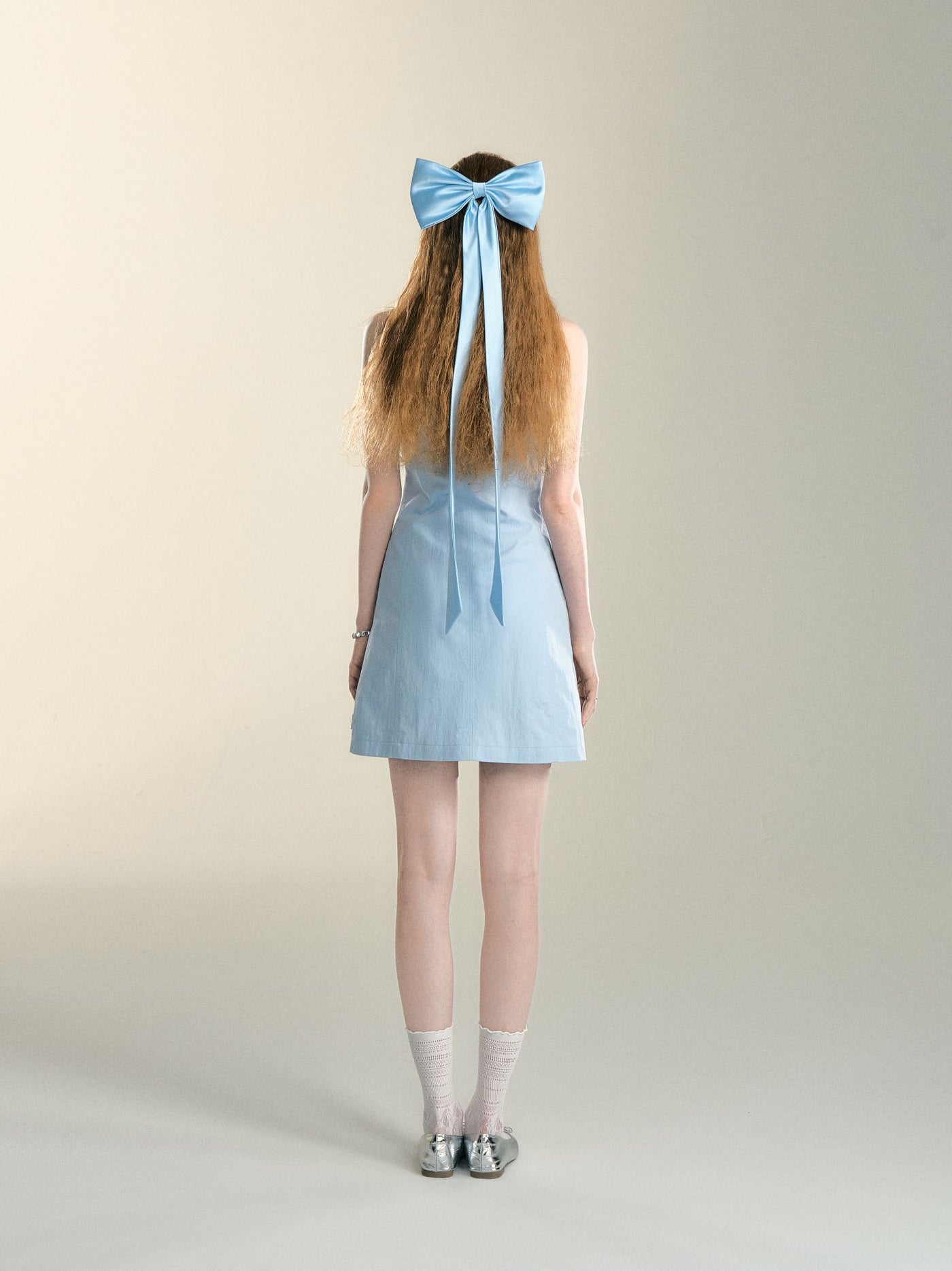 Cream Blue Square Neck Workwear A-Line Dress SOM0025