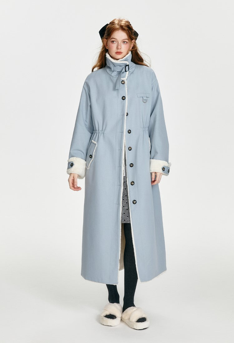 Retro Blue Thickened Plush Long Coat BOH0087