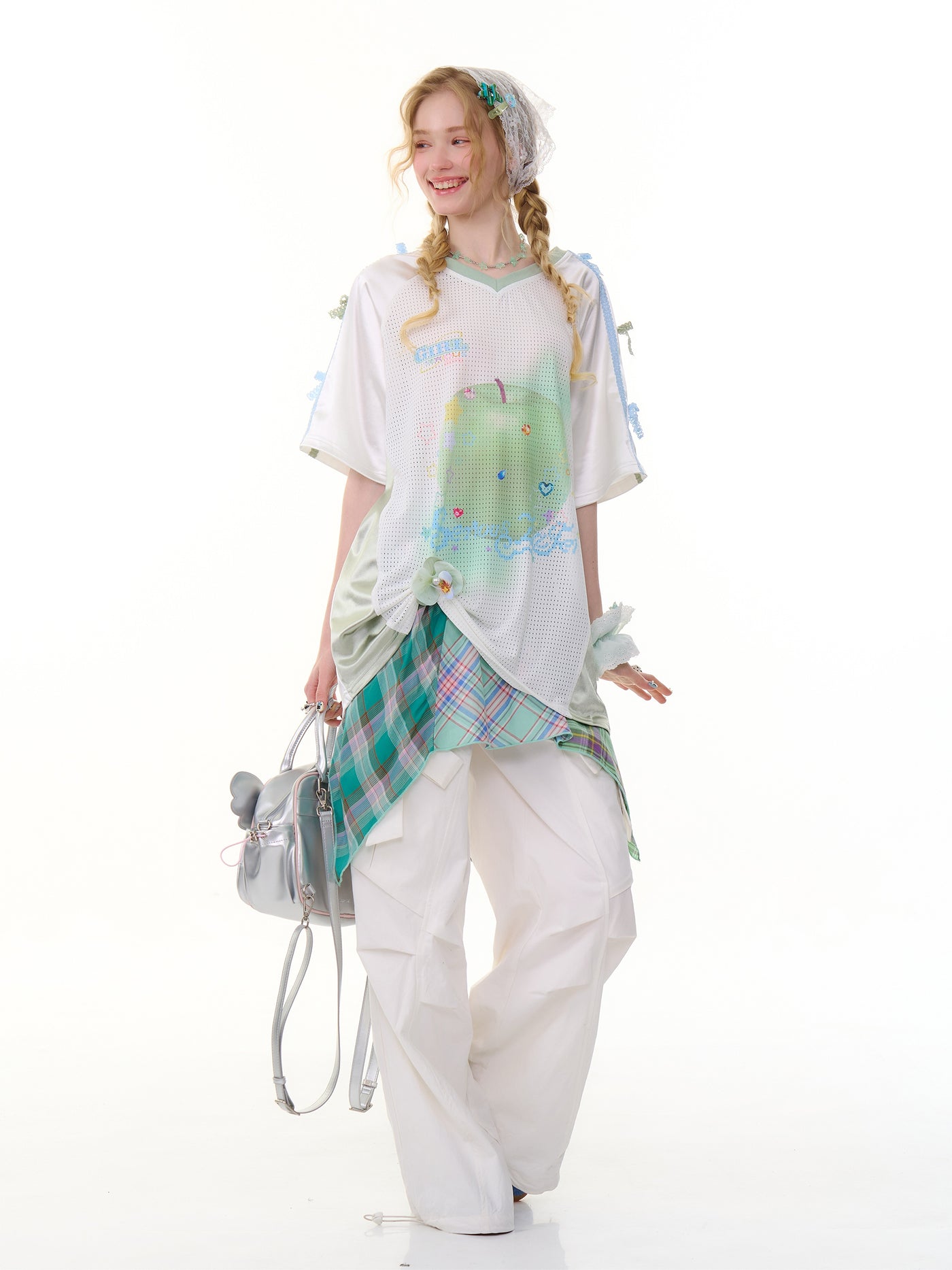 Apple Print Sports Style V-neck T-shirt ZIZ0286