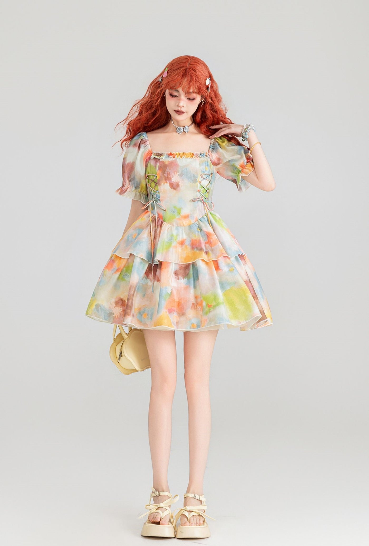 Holiday Painting Style Satin Princess Dress KEI0159