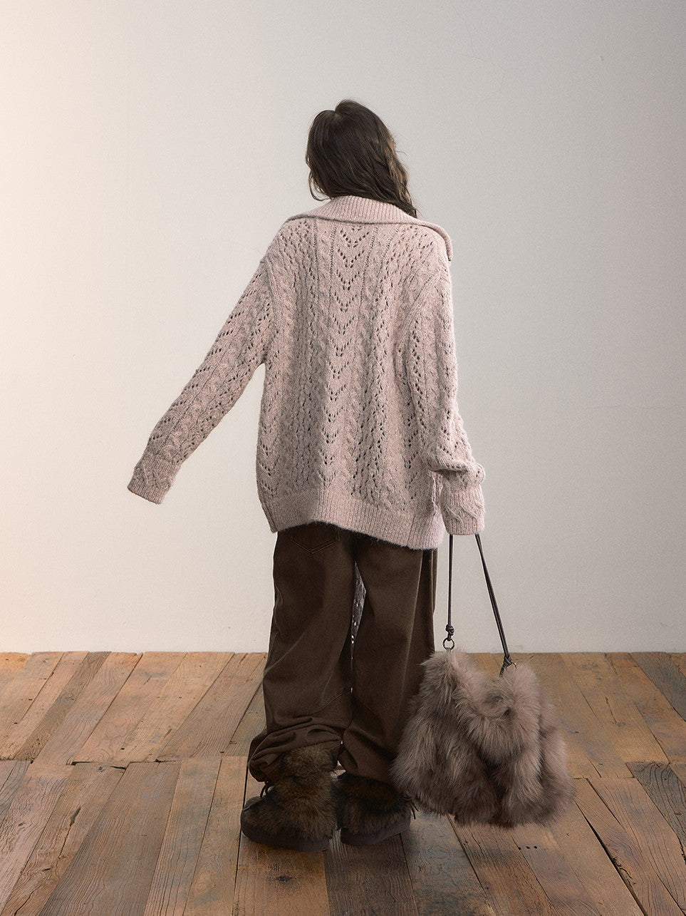 Lapel Duffle Knitted Cardigan/Scarf VIA0371