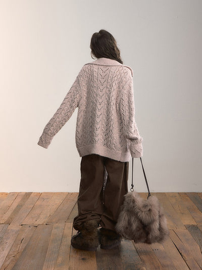 Lapel Duffle Knitted Cardigan/Scarf VIA0371