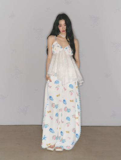 White Flower Printed Lace Camisole SAL0177
