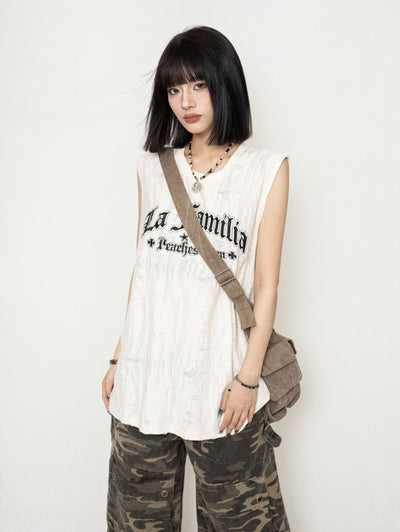 Retro Hole Wasteland Style Loose Sleeveless Top ZER0233