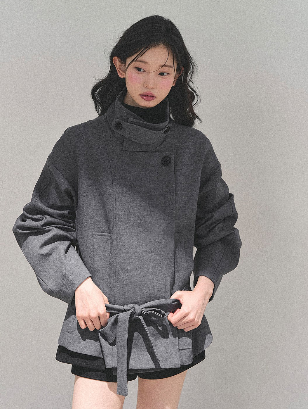 Hepburn Style High Neck Trench Coat DIA0730