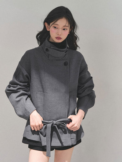 Hepburn Style High Neck Trench Coat DIA0730