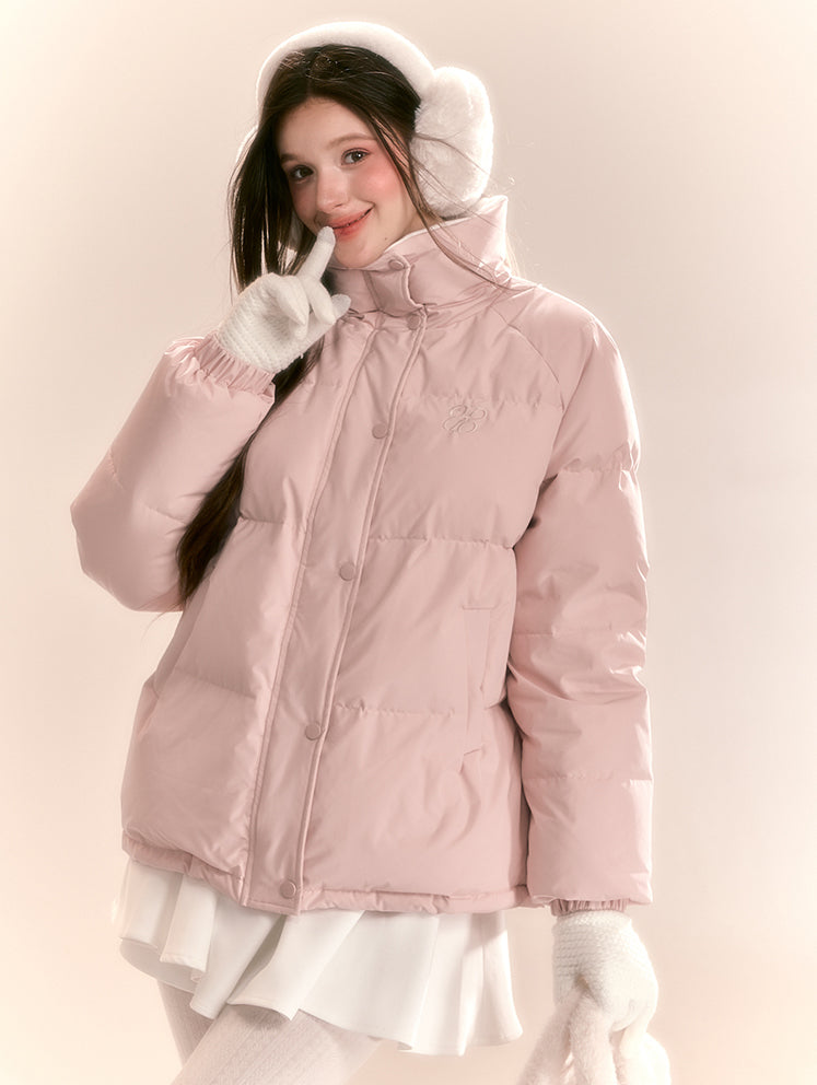 Macaron Light Blue/Pink Stand Collar Short Down Jacket QDQ0098