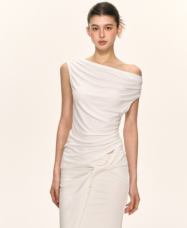 Pleated Oblique Shoulder Top/Skirt ANA0034
