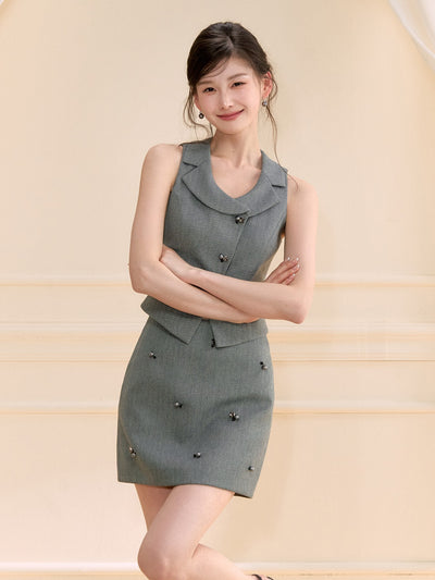 Pearl Gray Suit Vest/Skirt OSH0130