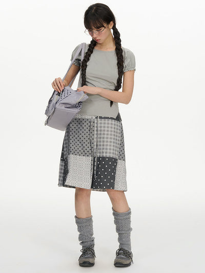 Polka Dot Plaid Print Skirt NEC0209