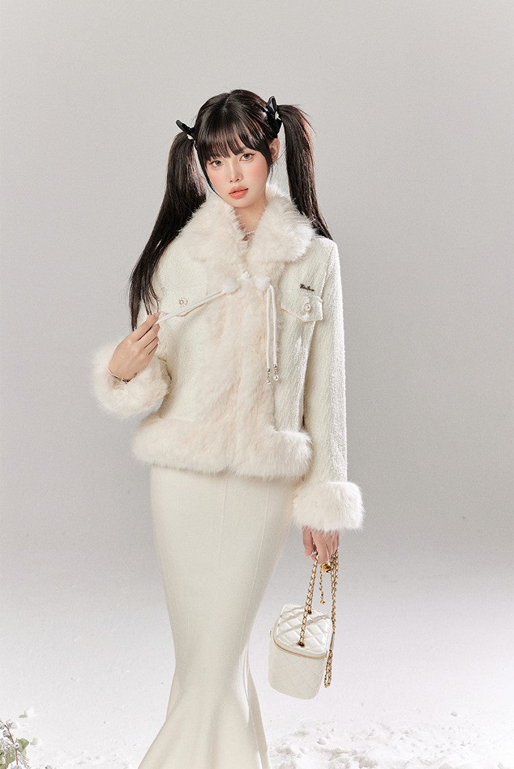 White Luxurious Style Cotton Jacket/Fishtail Skirt TBI0041