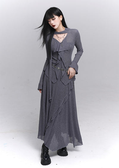 Simple High-End V-neck Top/Skirt LAD0222