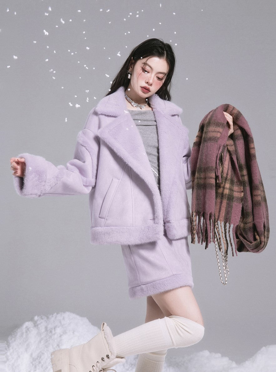 StellaLou Purple Fur Coat/Skirt COT0183