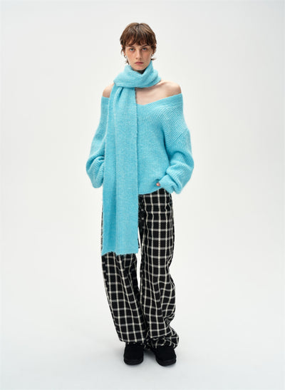 Check Drawstring Curved Casual Pants CUR0262