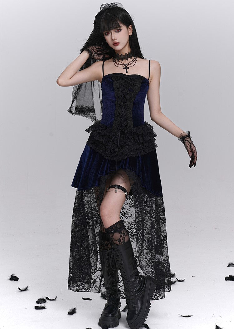 Gothic Style Blue Lace Strap Dress/Black Cardigan LAD0238