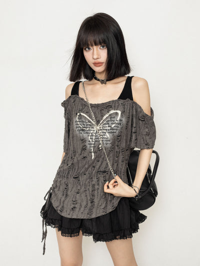 Off-shoulder Butterfly Sleeveless Loose Suspender Top ZER0223