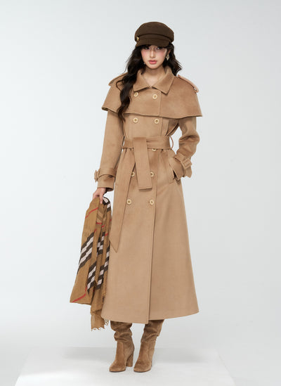 British Style Brown Long Cape Wool Coat 4MU0170