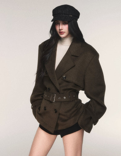 Double-Breasted Wool Trench Short Jacket LUL0216