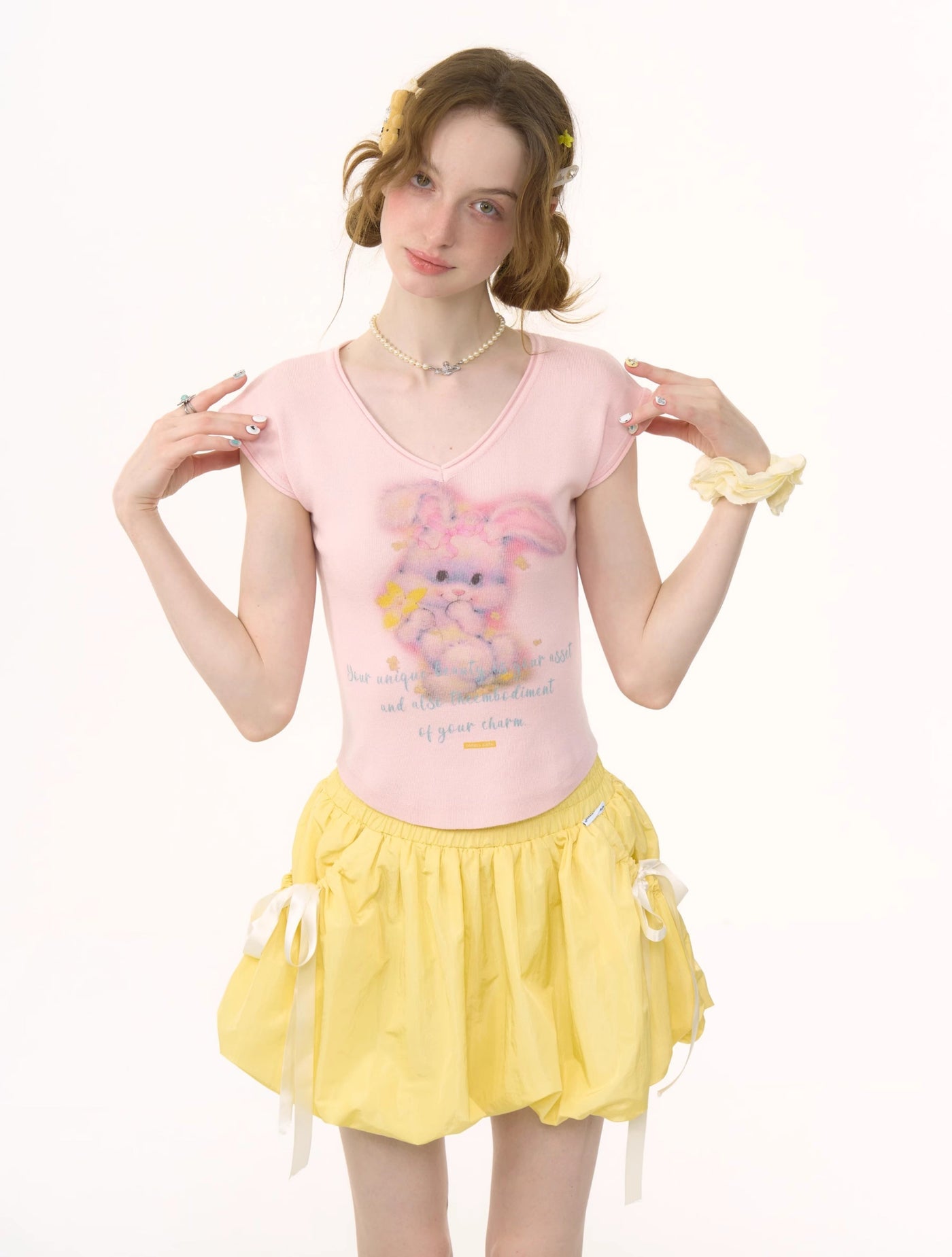 Rabbit Print V-neck T-shirt ZIZ0254