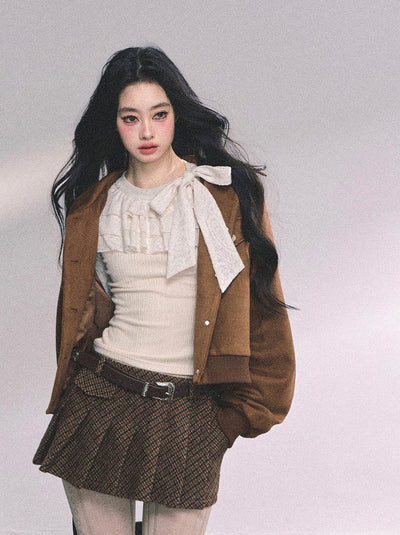 Fake Two-piece Lace Knitted Shirt DIA0657