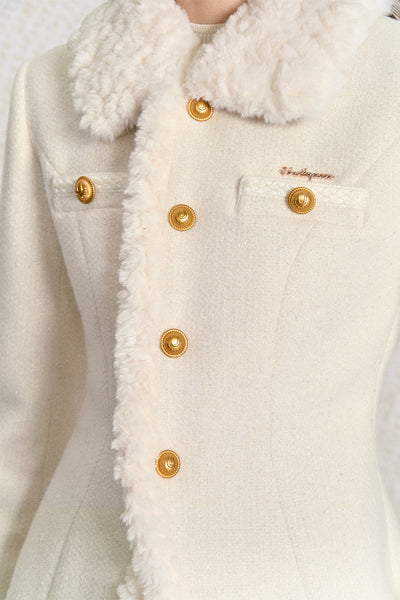 White Cotton Fur Collar Warm Jacket/Hip-covering Skirt UND0032