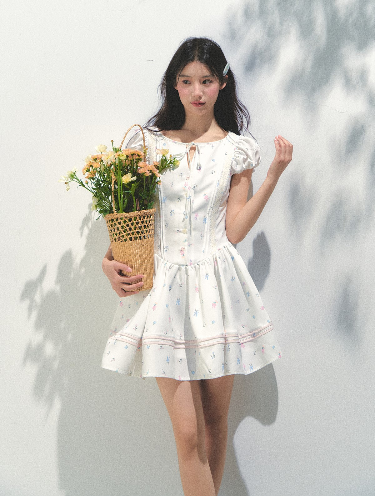 Flower Print Puff Sleeve Dress SUN0168