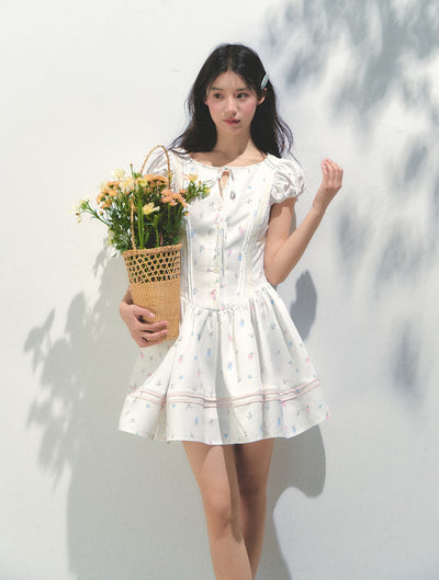 Flower Print Puff Sleeve Dress SUN0168