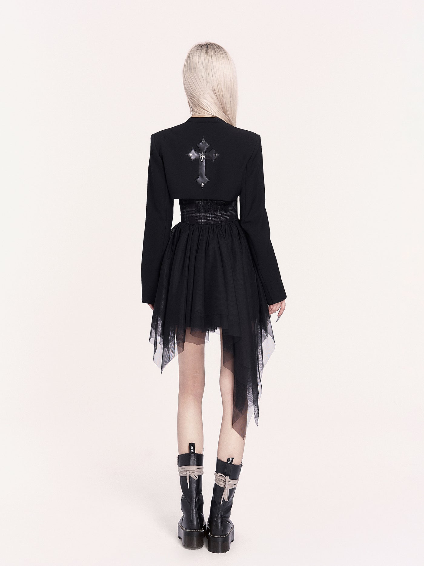 Irregular Mesh Puff Dress/Cross Short Jacket VOC0468