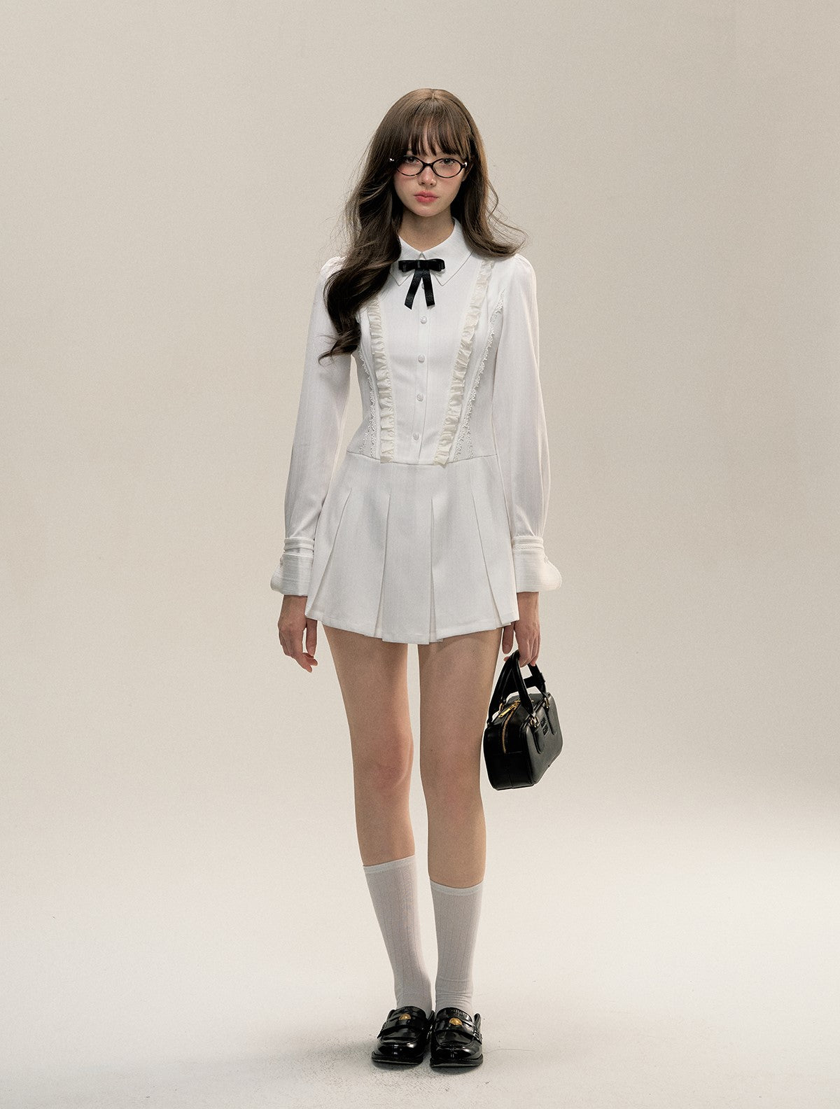 Long-sleeved Pleated Shirt Dress SUN0082