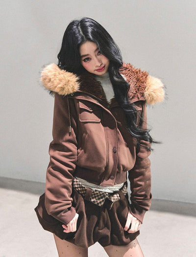 Snowy Fur Hooded Pocket Jacket DIA0717